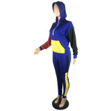 Multi-color Stitching Hoodie Two Piece Outfits