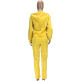 Solid Color Air Layer Hooded Cardigan Top and Trousers with Pocket