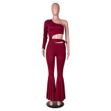 Sexy Removable Belt One Shoulder Jumpsuit with Wide Leg