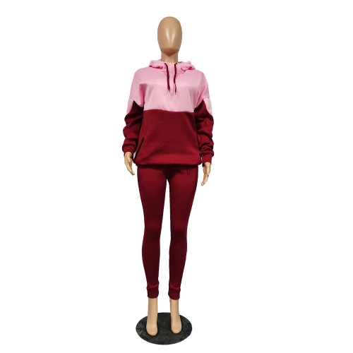 Casual Stitching Hooded Two Piece Outfits