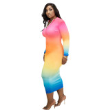 Casual Tie-dye Print Zippers Maxi Dress