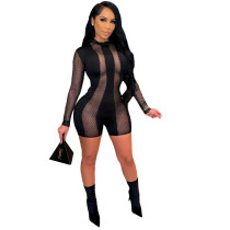 Casual Mesh See Through Patchwork Romper