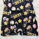 2021 New Year's V Neck Pattern Shorts Romper