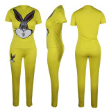 Casual Short Sleeve Rabbit Two Piece Pants Set