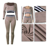 Casual Color-blocking Stripes Crop Top and Pants