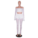 Sexy See Through Mesh Flared Sleeves Crop Top and Pants