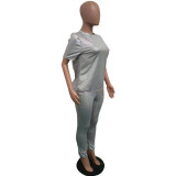 Casual Short Sleeve Sequins Women Set
