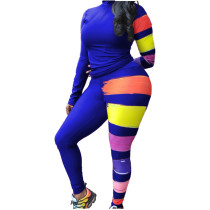 Casual High Neck Zipper Paint Two Piece Outfits