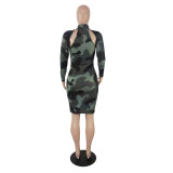 Casual Camouflage Print Midi Dress