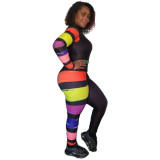 Casual High Neck Zipper Paint Two Piece Outfits