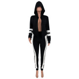 Casual Spliced Hooded Cardigan Two Piece Outfits