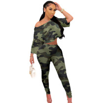 Casual Printed Hipster Camouflage Crop T-shirt and Pants