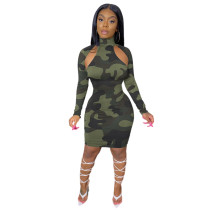 Casual Camouflage Print Midi Dress
