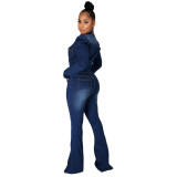 Casual Washed Flared Denim Jumpsuit
