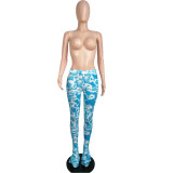 Casual Cotton Tie-dye Printed Pleated Flared Pants