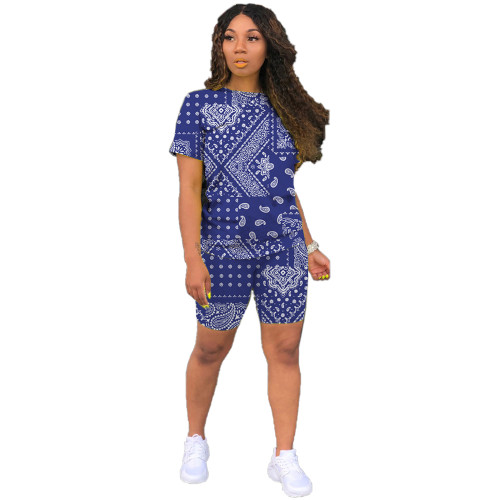 Casual Print Two Piece Shorts Set