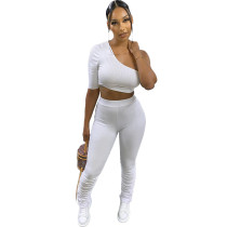 Casual Pit Irregular One Shoulder Crop Top and Stacked Pant