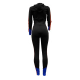 Casual Stitching Sports Hooded Pant Set