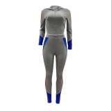Casual Stitching Sports Hooded Pant Set