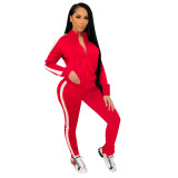 Solid Color High Neck Splicing Sports Two Piece Outfits