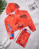 Casual Tie-dye Drawstring Hooded Sweatshirt Pant Set