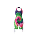 Sexy Halter Tie-Dye Backless Hollow Printed Romper