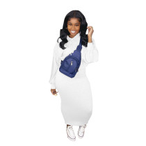 Solid Color Pullover Hooded Sweatshirt and Skirt