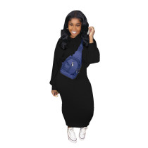 Solid Color Pullover Hooded Sweatshirt and Skirt