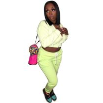 Pure Color Hooded Sports Pant Set