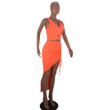 Solid Color V Neck Sleeveless Crop To and Skirt Set