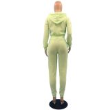 Pure Color Hooded Sports Pant Set