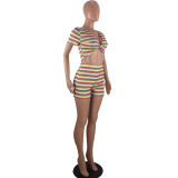 Sexy Nightclub Striped Crop Top and Shorts