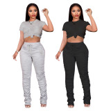 Solid Color T-shirt Pleated Pants Set