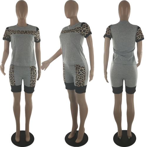 Casual Leopard Stitching Short Set