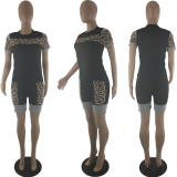 Casual Leopard Stitching Short Set