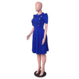 OL Style Ruffle Collar Short Sleeve Pleated Dress
