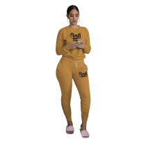 Casual Print Letter Pleated Sweatpants Two Piece with Pockets