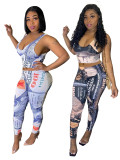 Casual Dollar Print Vest and Pants
