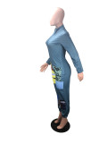 Casual Zipper Printed Jumpsuit