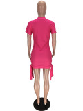 Digital Printed Colorful Cotton Lips Short Sleeve Club Dress