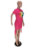 Digital Printed Colorful Cotton Lips Short Sleeve Club Dress
