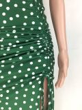 Casual Polka Dot Straps Crop Top and Split Skirt