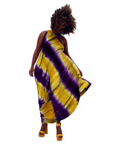 Casual Tie-dye Print Slanted Shoulder Mid Dress