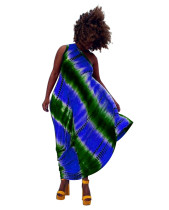 Casual Tie-dye Print Slanted Shoulder Mid Dress