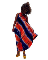 Casual Tie-dye Print Slanted Shoulder Mid Dress