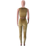 Solid Color Gold Velvet Vest and Trousers