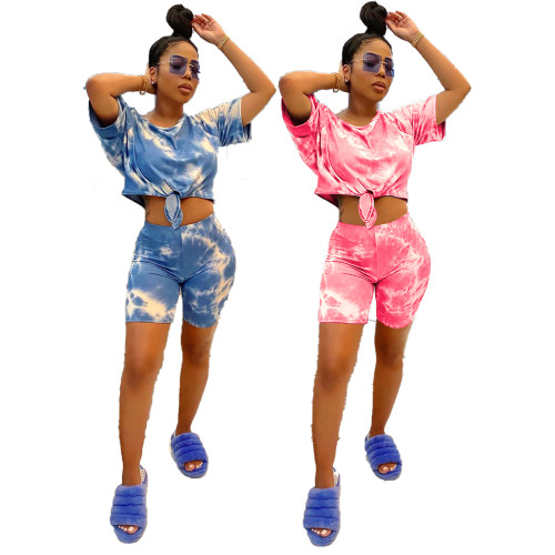 Casual Sports Printed Tie-dye Two Piece Outfits