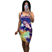 Casual Tie-dye Print Pattern Sleeveless Mini Dress