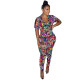 Casual V Neck Printed Jumpsuit