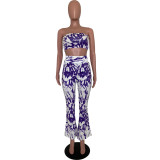 Casual Print Strapless Top and Pant